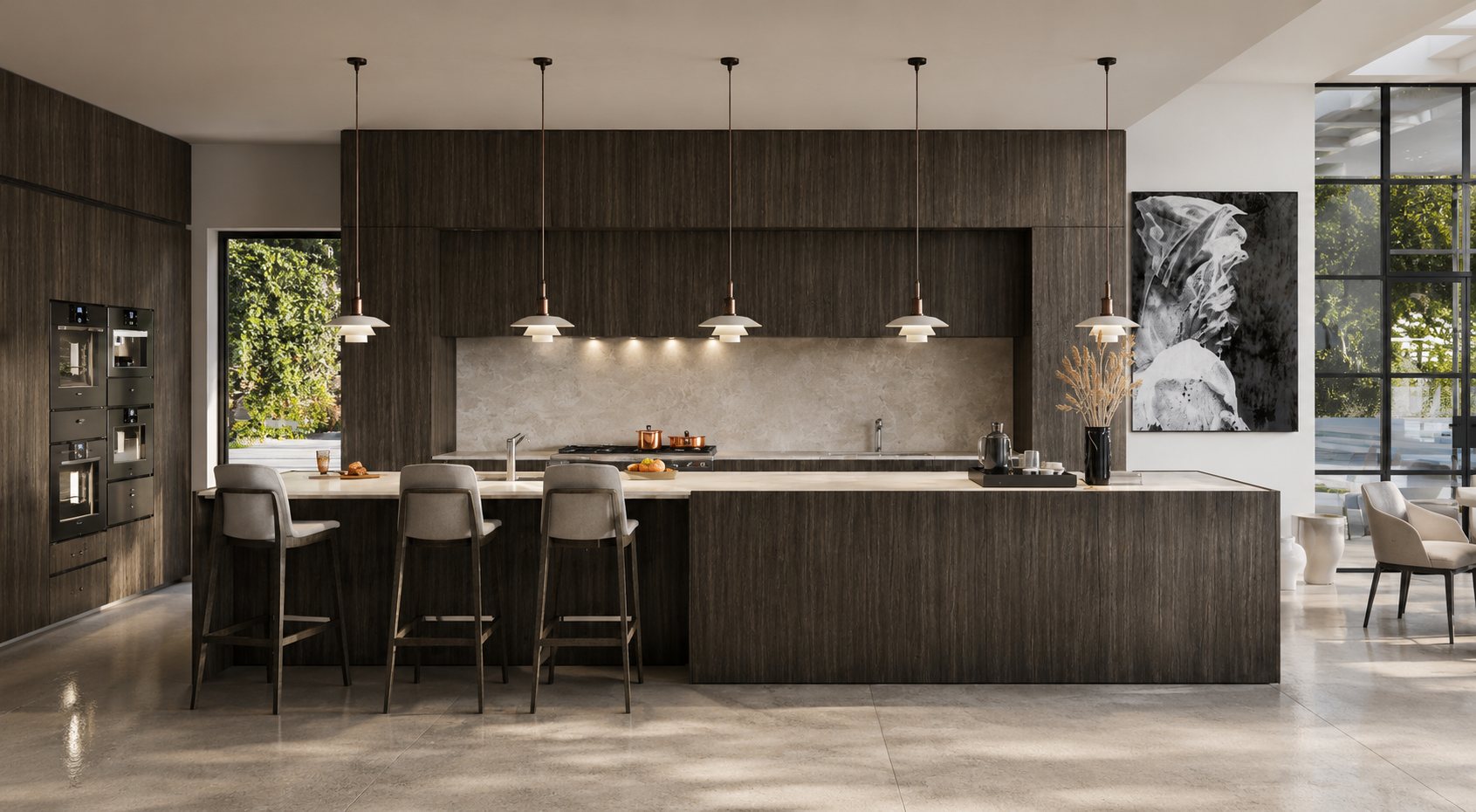 Cucina con isola in travertino