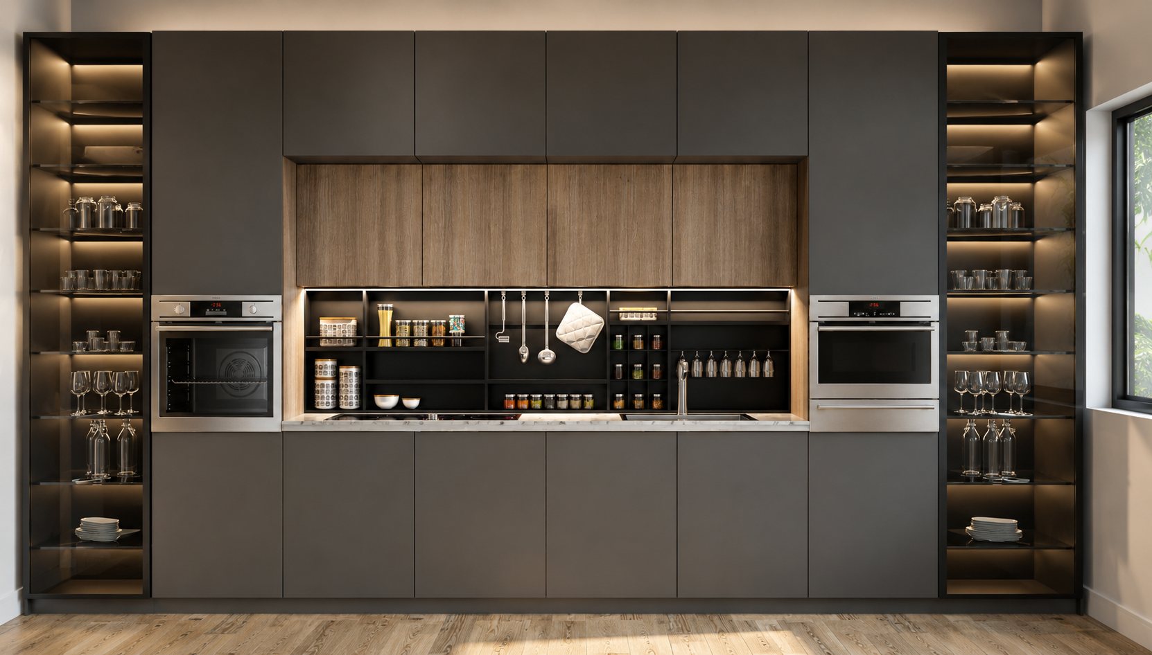 Cucina antracite, vista frontale